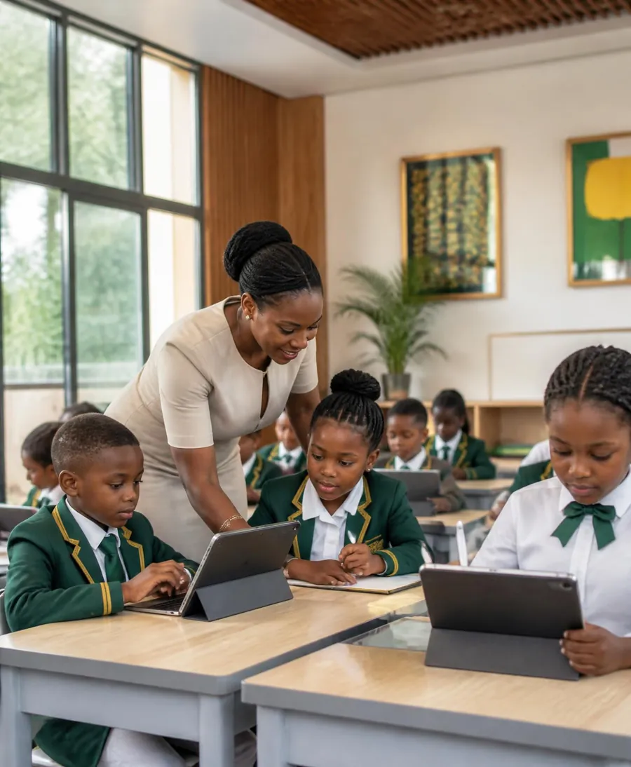 Pupils learning in a bright The Living Spring School classroom