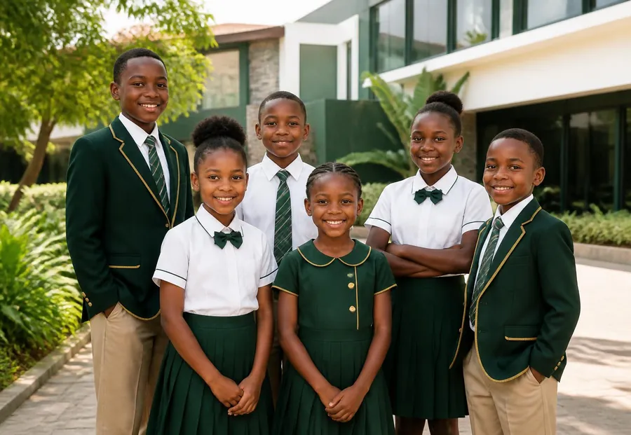 Pupils of The Living Spring School smiling in the school courtyard